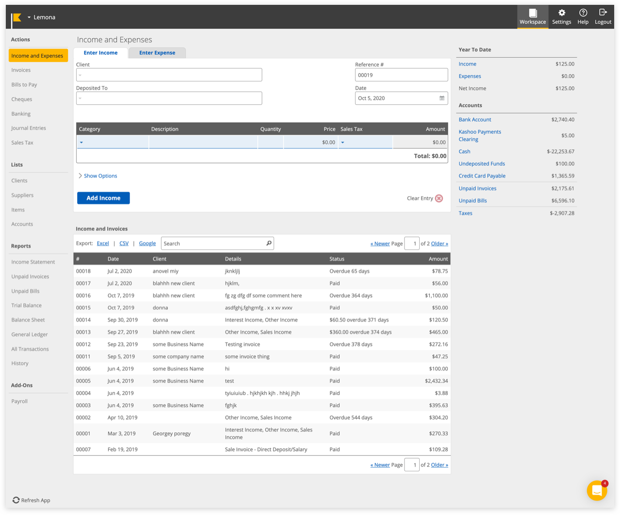 Kashoo Classic's main dashboard